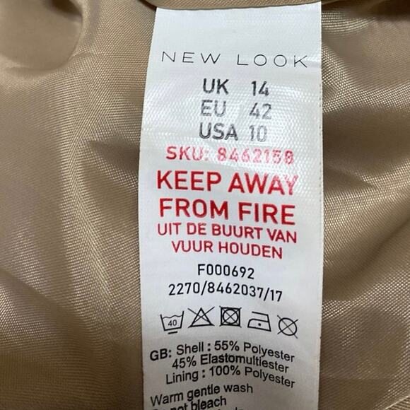 New Look Women's Tan Long Sleeve Double Breasted Belted Trench Coat Jacket 10 - Picture 5 of 5